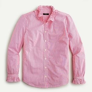 J Crew Ruffleneck Classic-fit Shirt Red Stripes